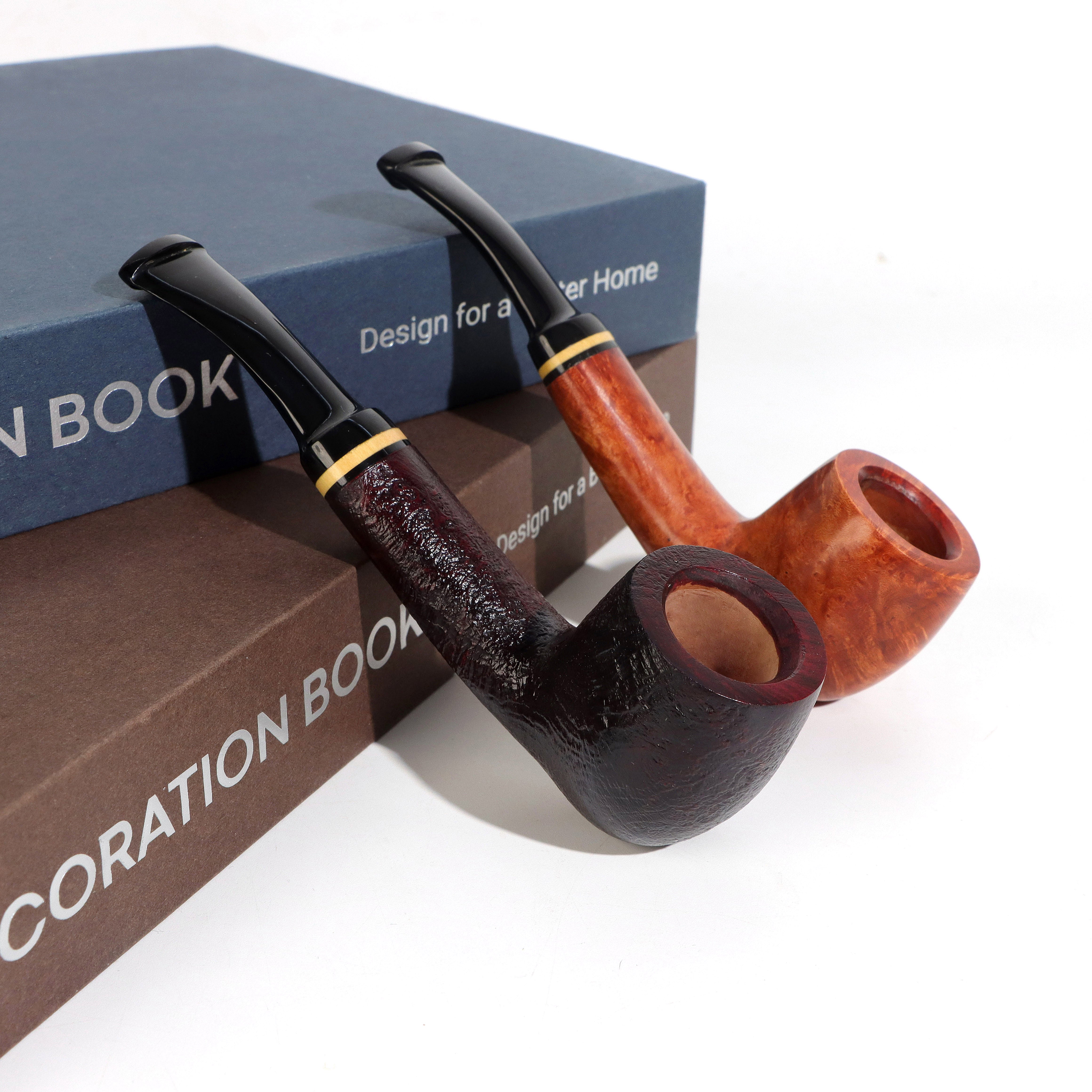 Idea Pipes Bent Briar Tobacco Pipe Smooth and Sandblast Finished With Ebonite Stem