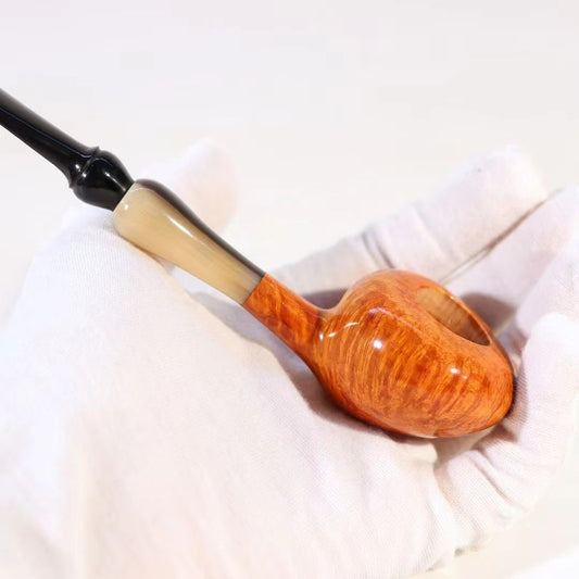Long Stem Small Tomato-Shaped Briar Wood Tobacco Smoking Pipe – Handcrafted Wooden Pipe for Men, Pack of 12 for Collectors & Retail