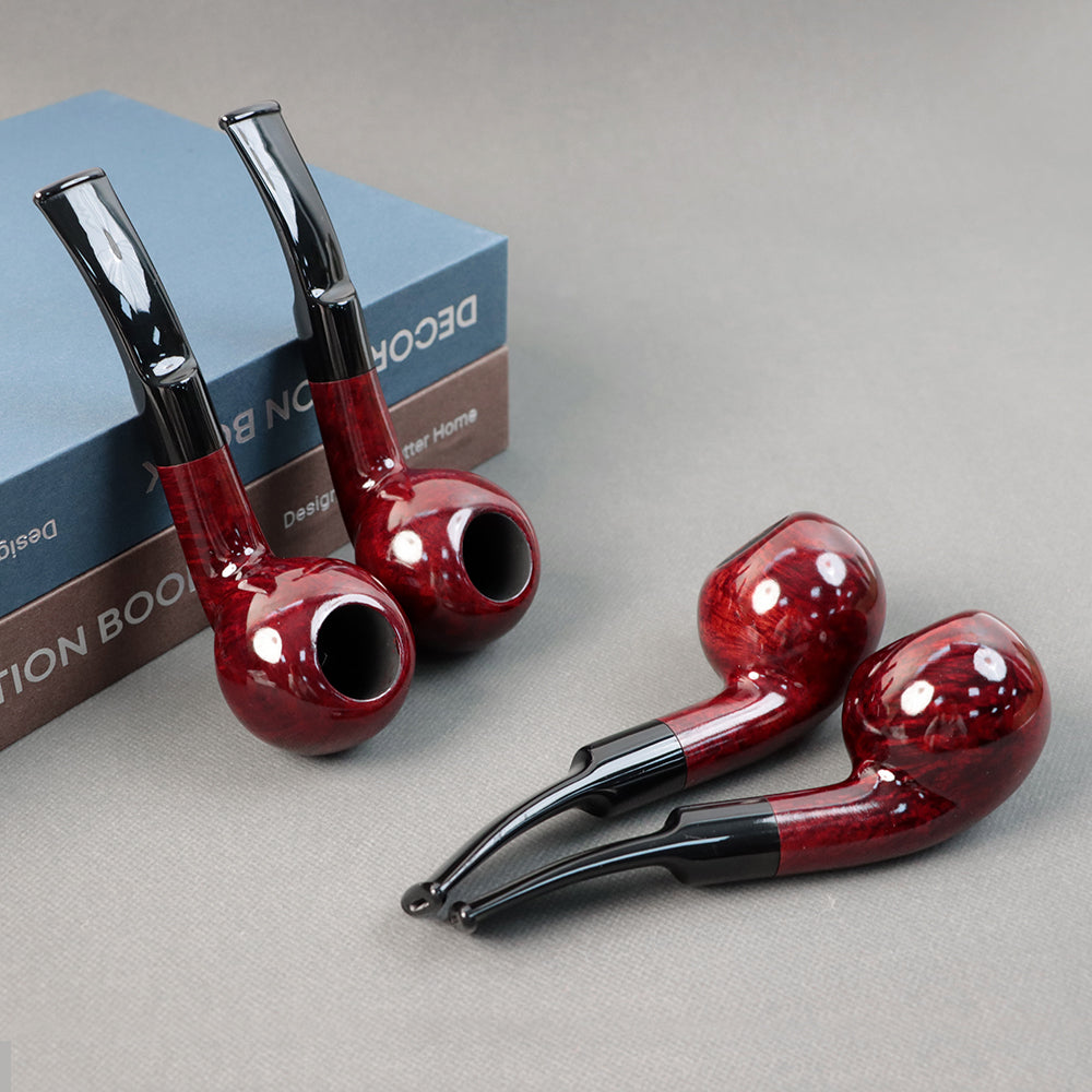 IDEA  PIPES Briar Tobacco Pipe Apple Shape Half Bent Smooth Finished 9MM Filter
