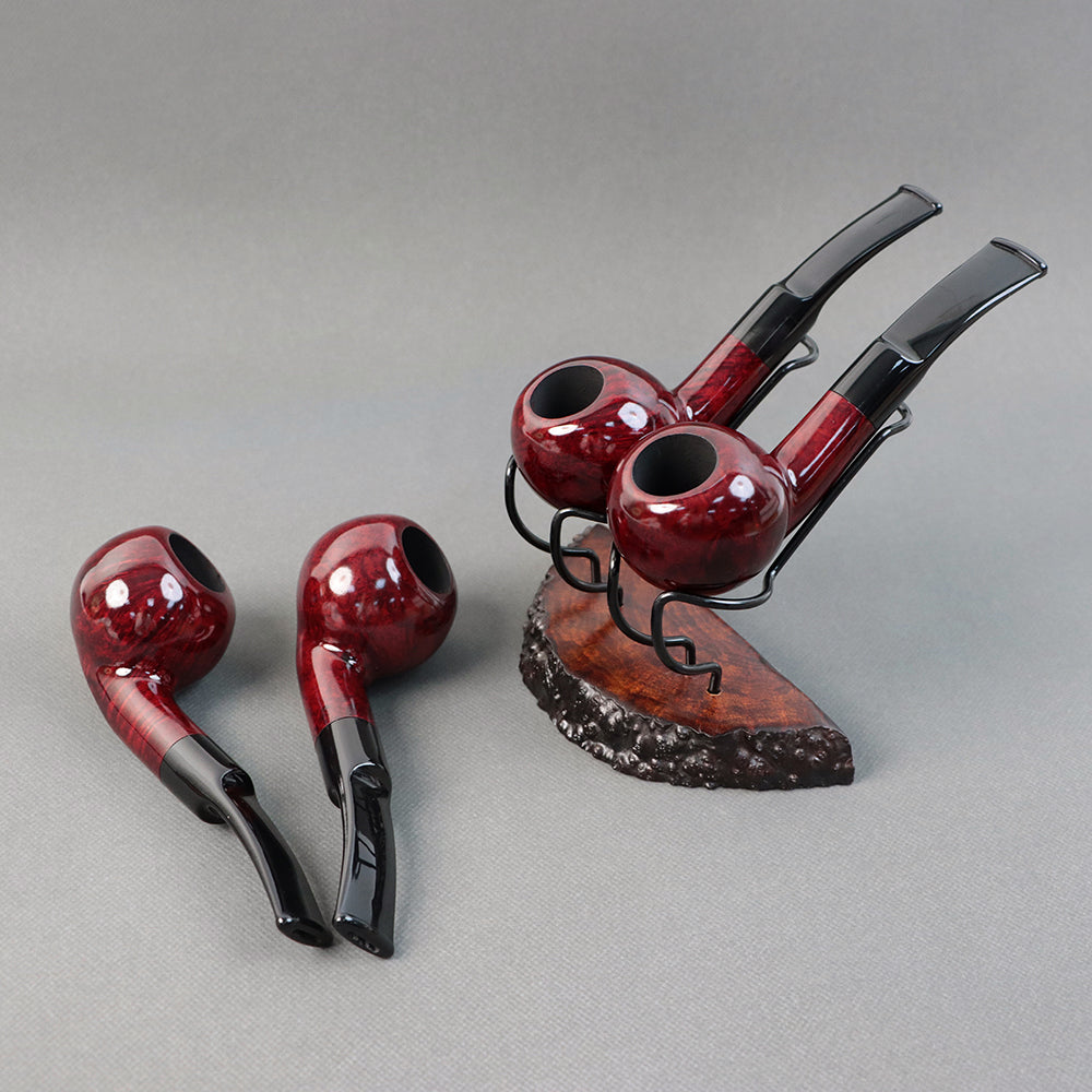 IDEA  PIPES Briar Tobacco Pipe Apple Shape Half Bent Smooth Finished 9MM Filter